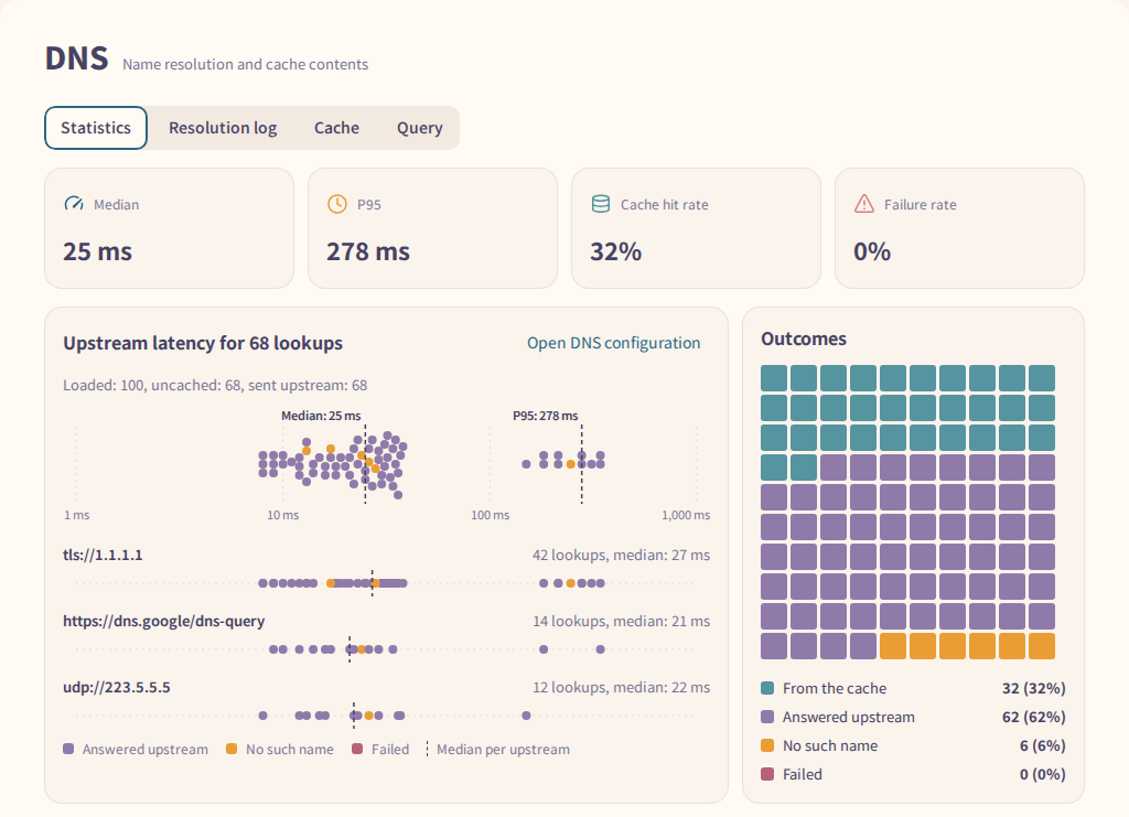 The Statistics tab of the DNS page